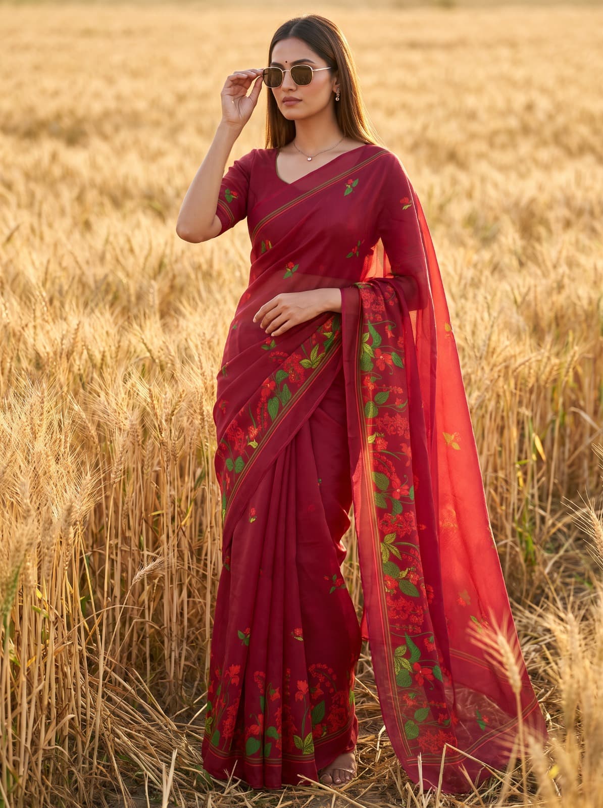 Ruby Bloom Organza Saree