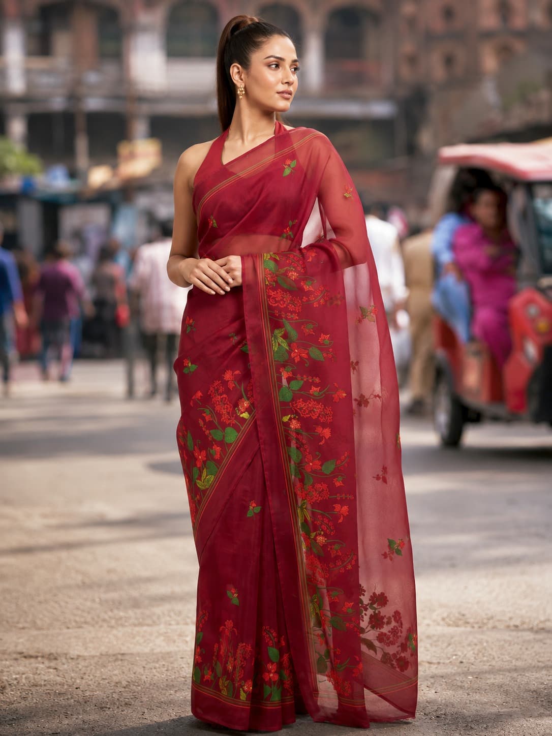 Ruby Bloom Organza Saree