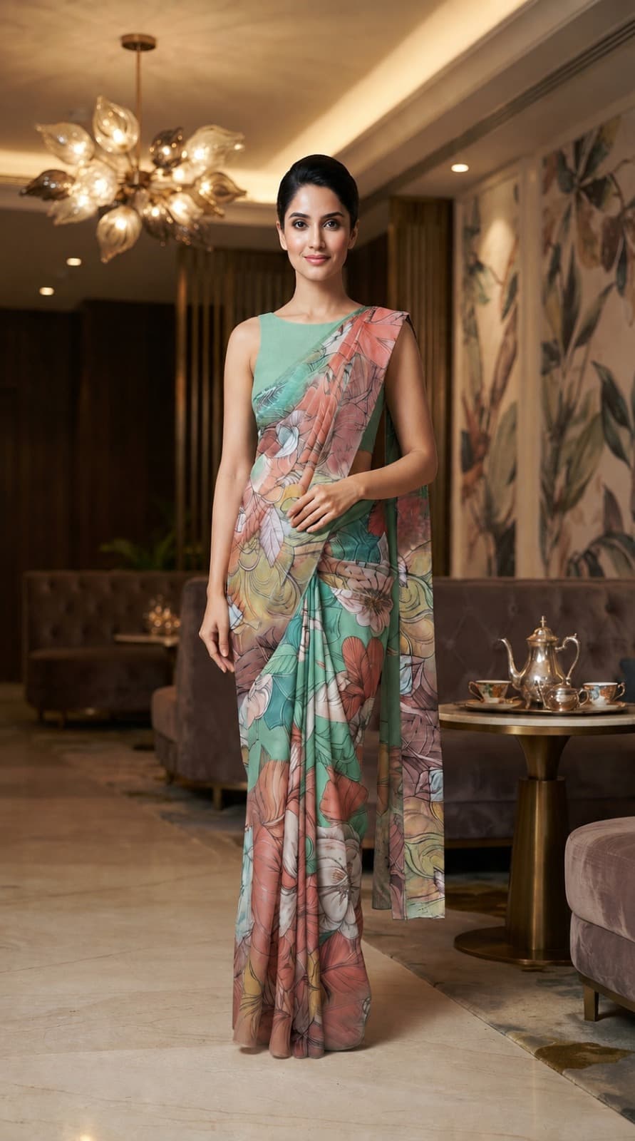 Mint Blossom Organza Saree