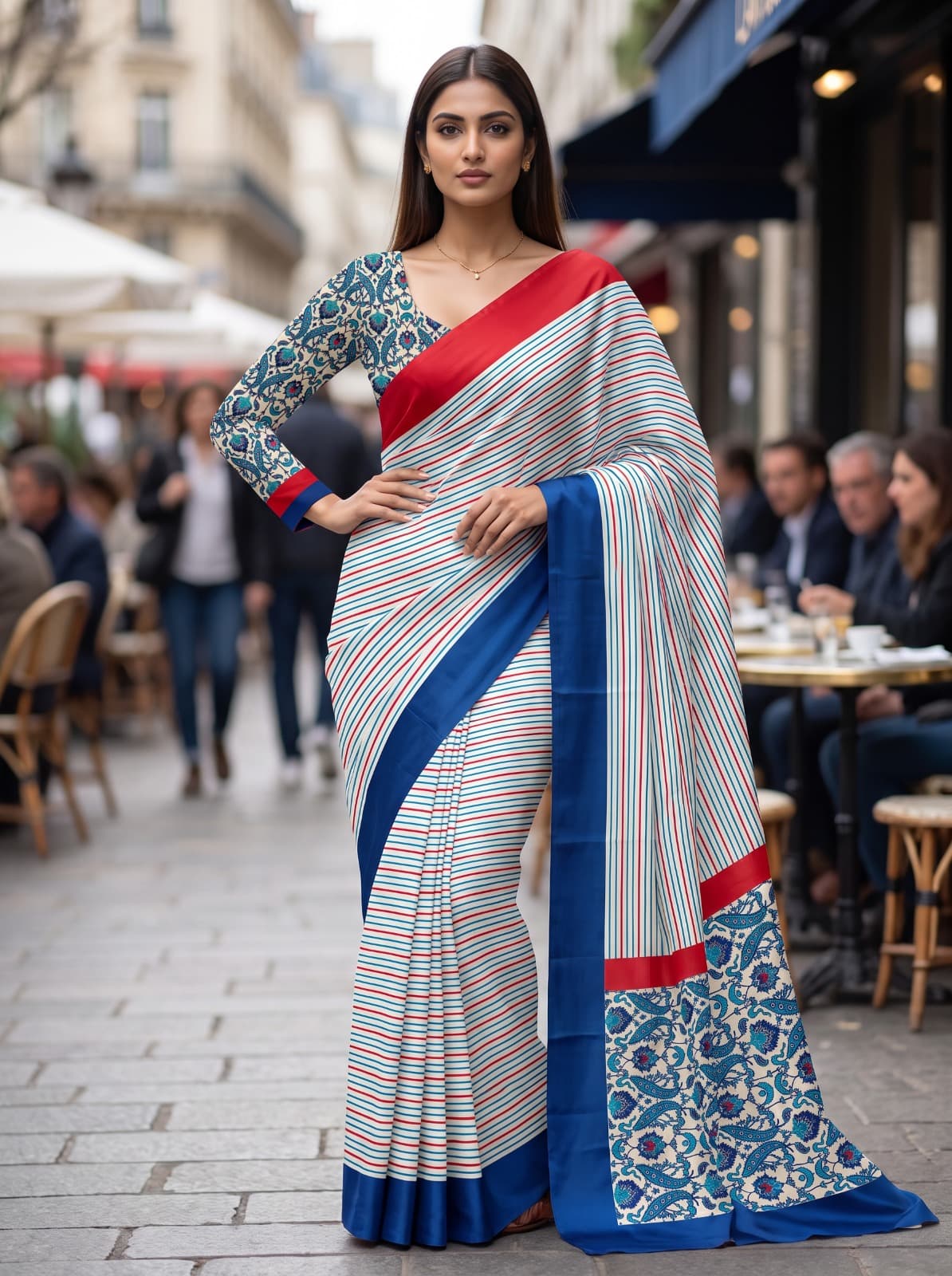 Azure Stripe Crepe Saree