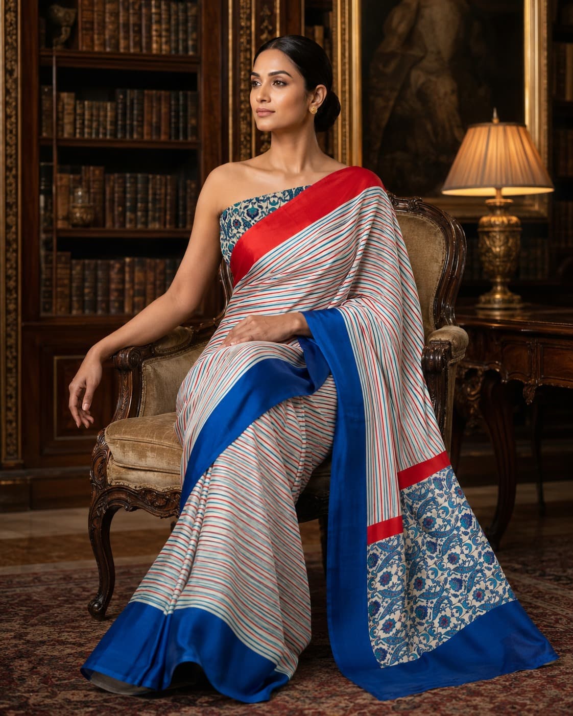 Azure Stripe Crepe Saree