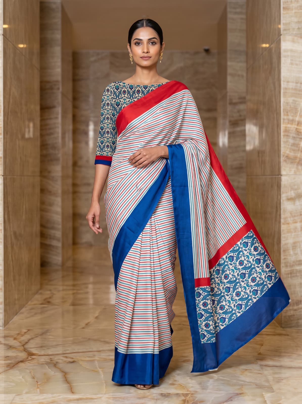 Azure Stripe Crepe Saree