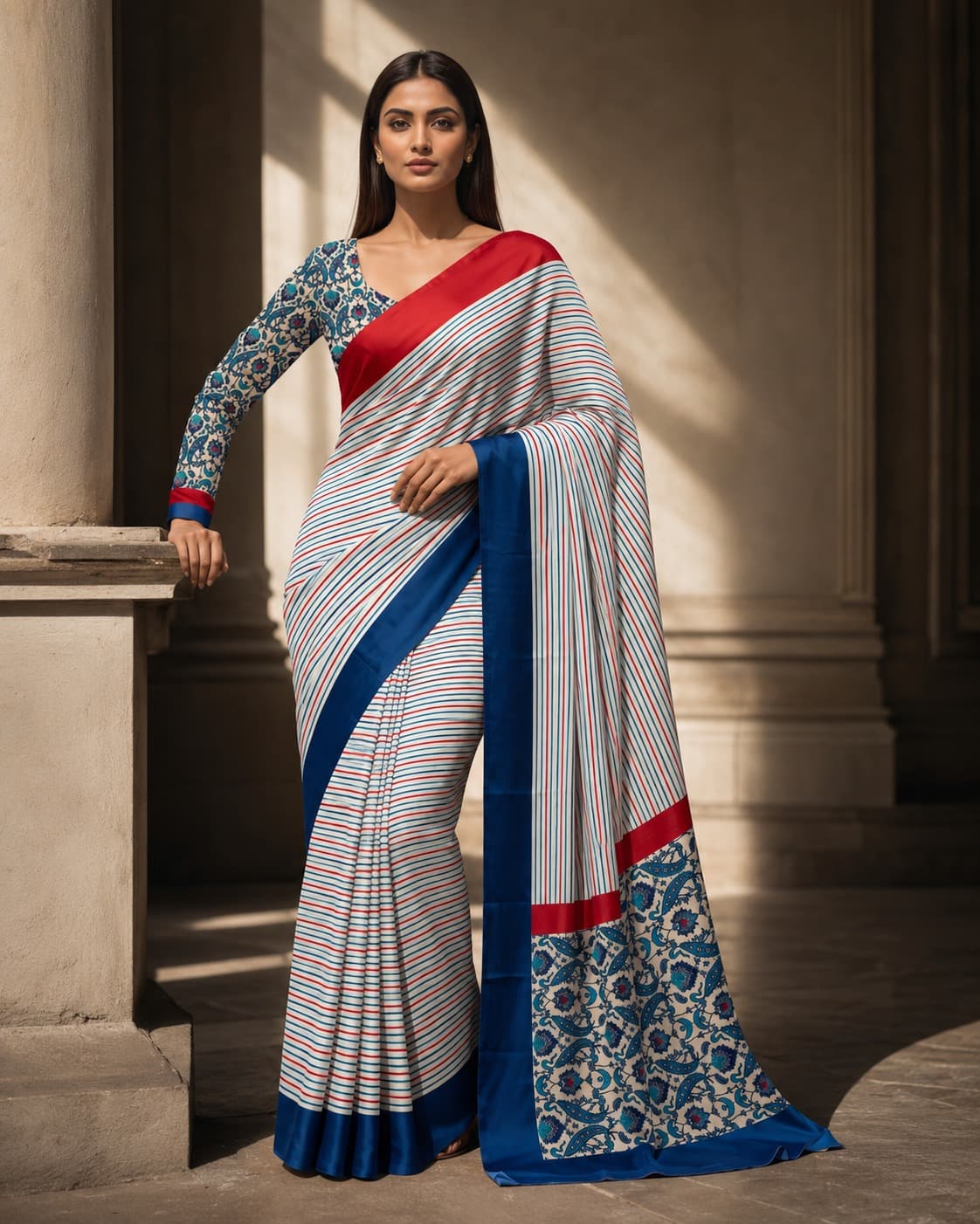 Azure Stripe Crepe Saree