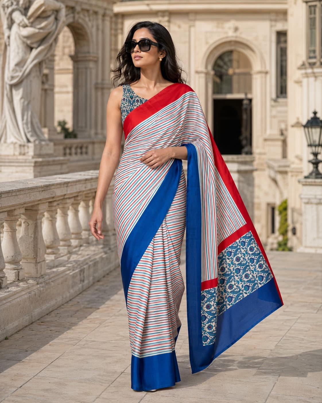 Azure Stripe Crepe Saree