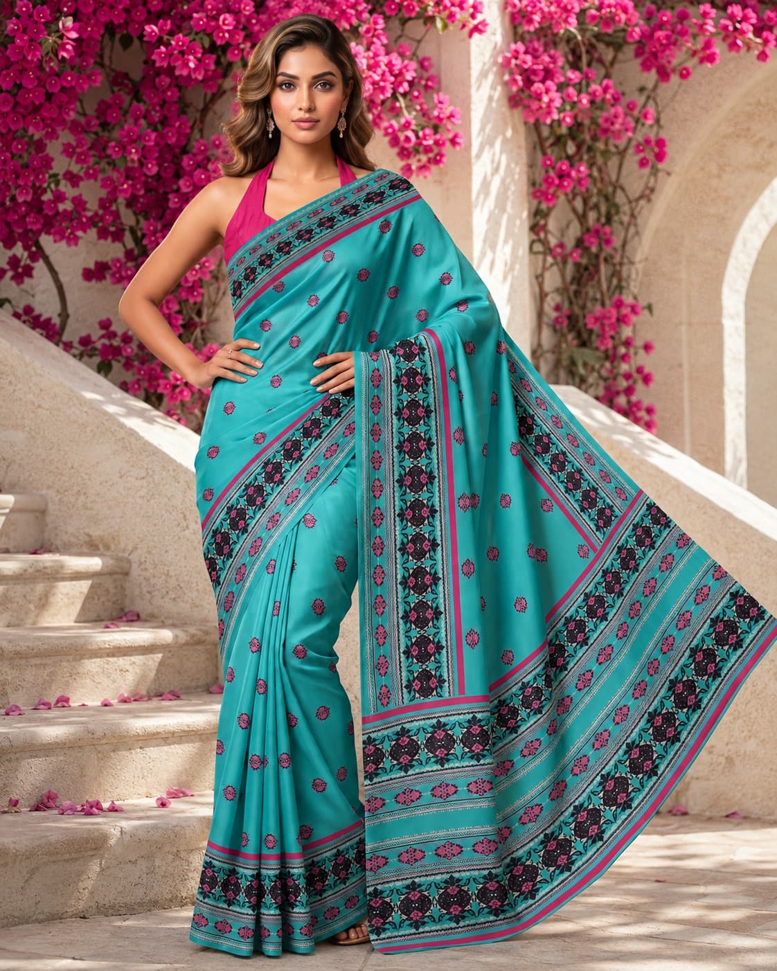 Turquoise Bloom Printed Saree