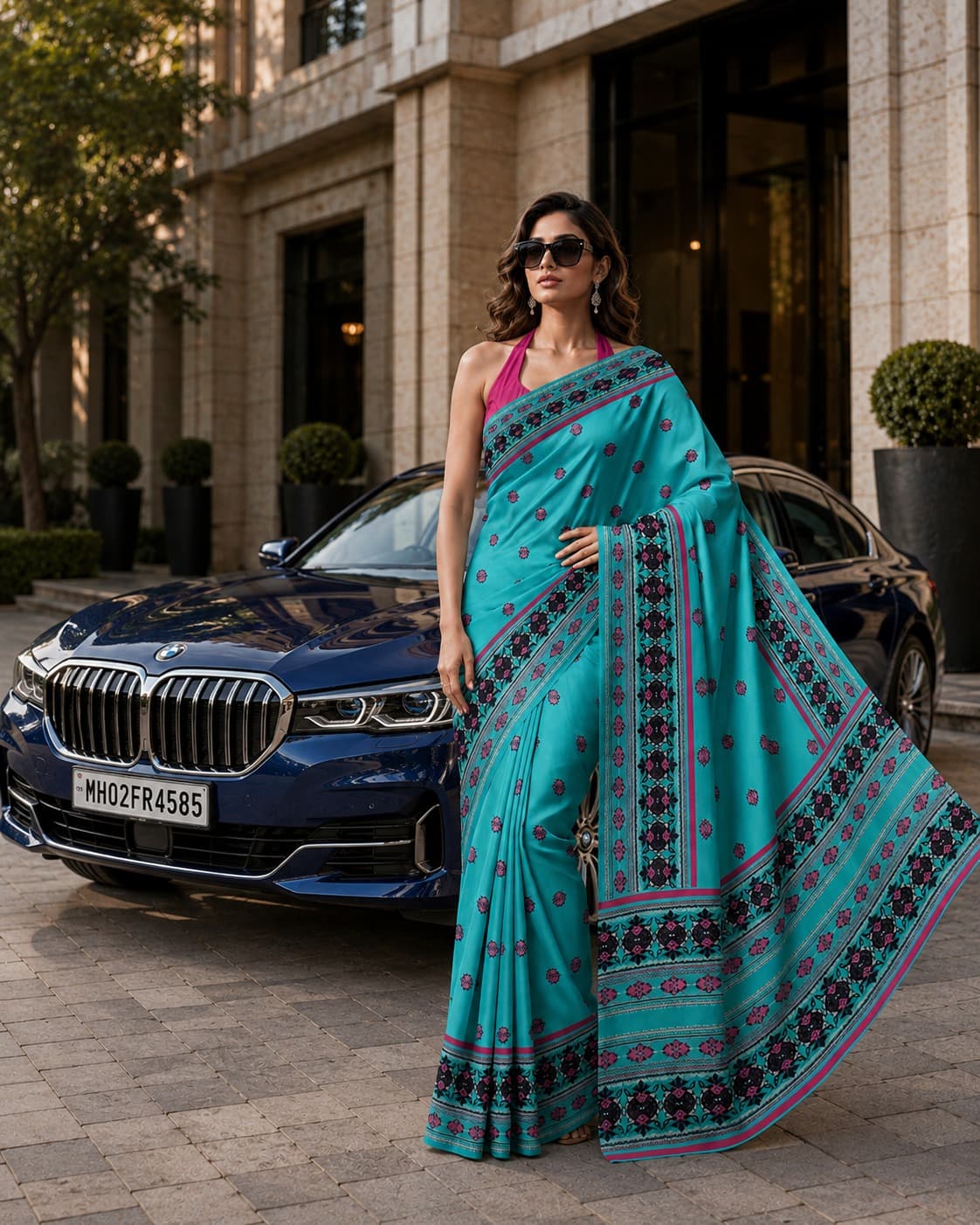 Turquoise Bloom Printed Saree