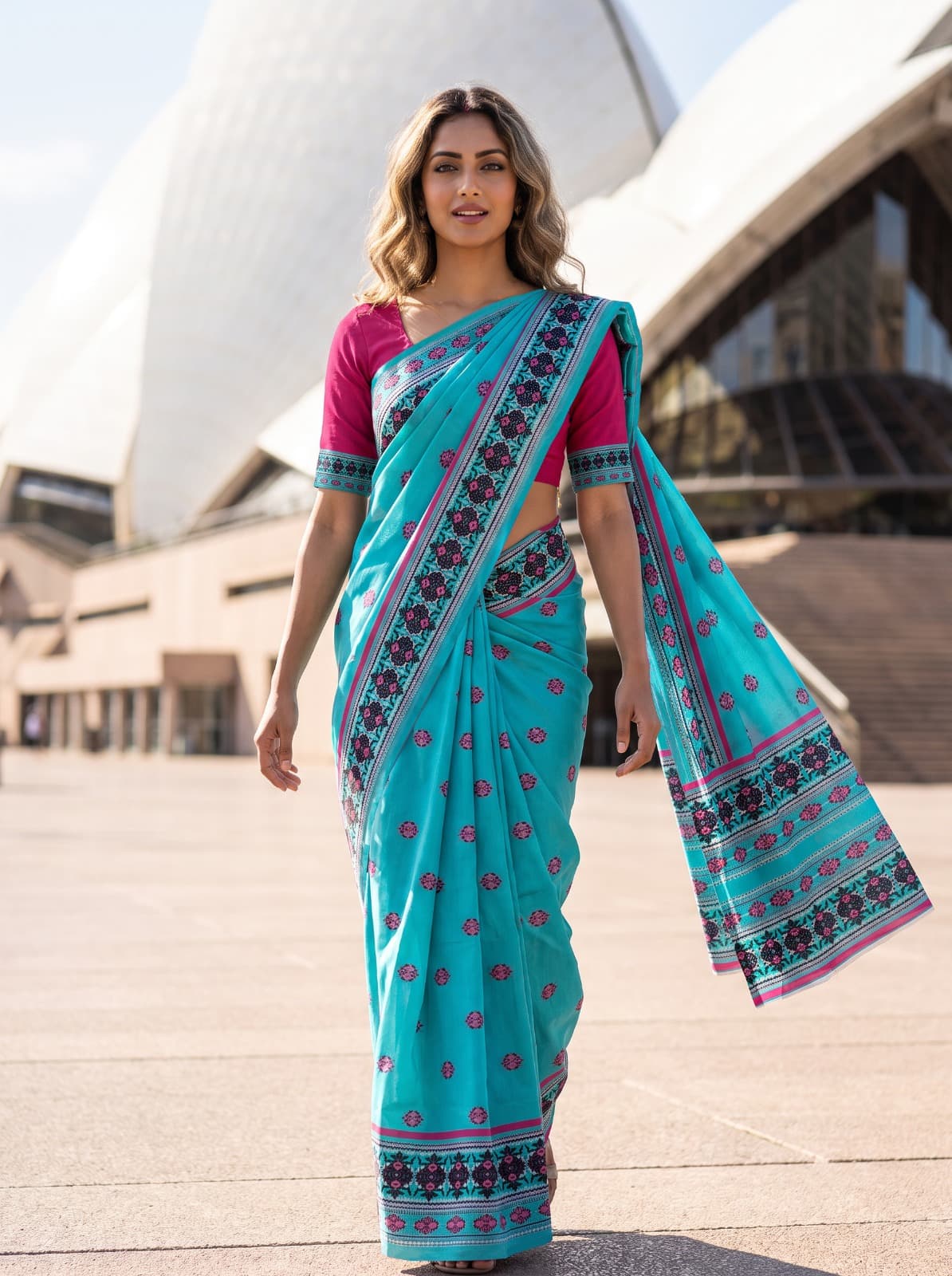 Turquoise Bloom Printed Saree