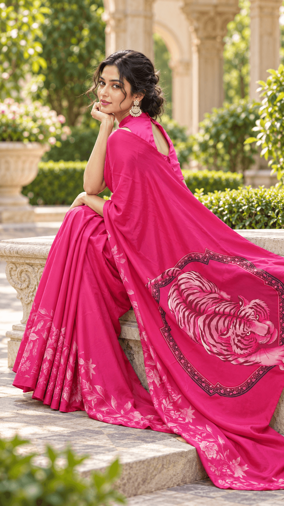 The Fuchsia Tigress – Pink Tiger Print Saree