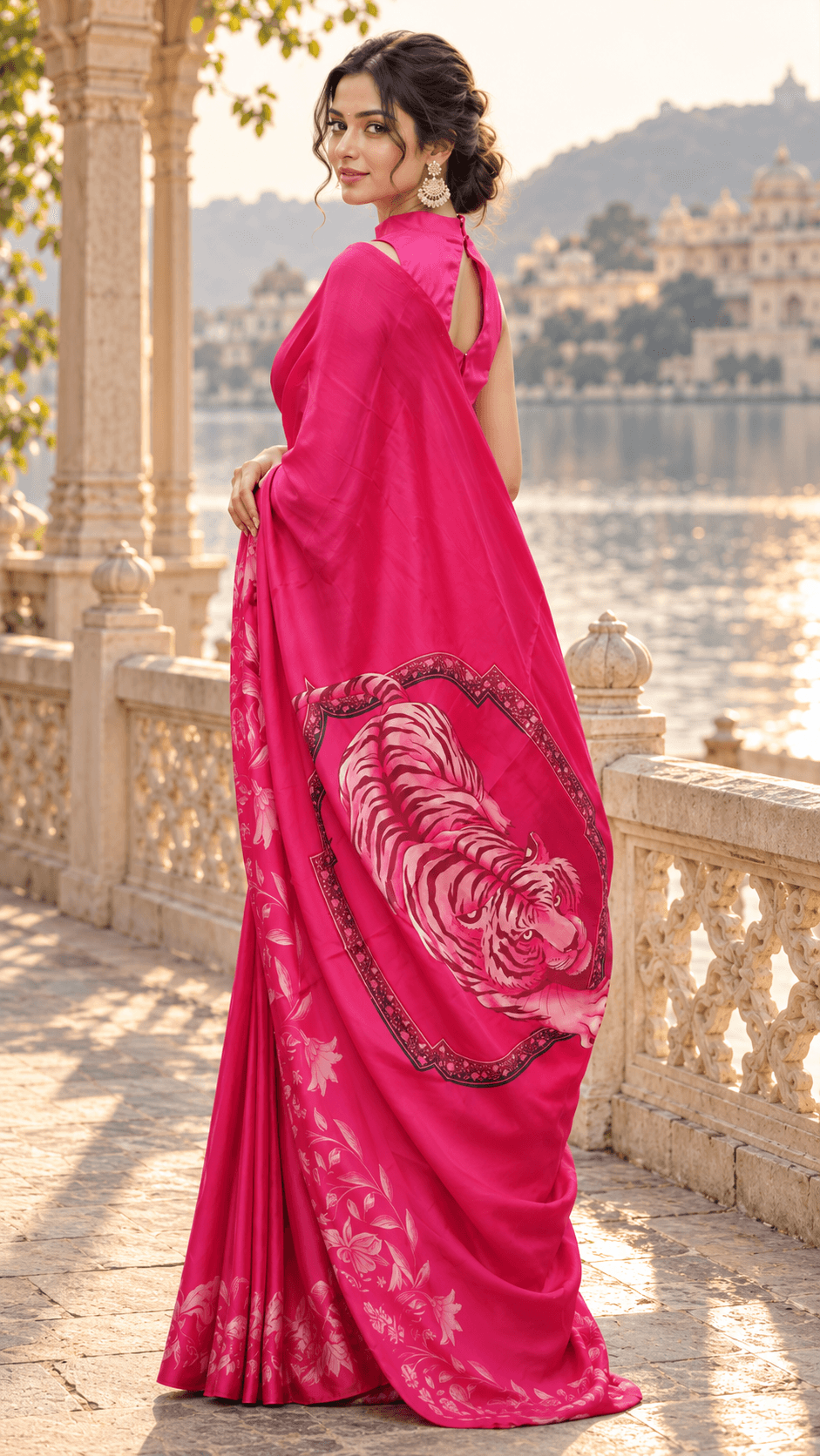 The Fuchsia Tigress – Pink Tiger Print Saree