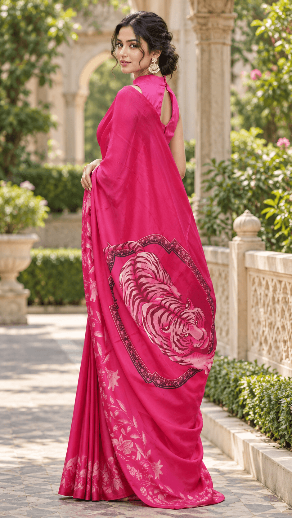 The Fuchsia Tigress – Pink Tiger Print Saree