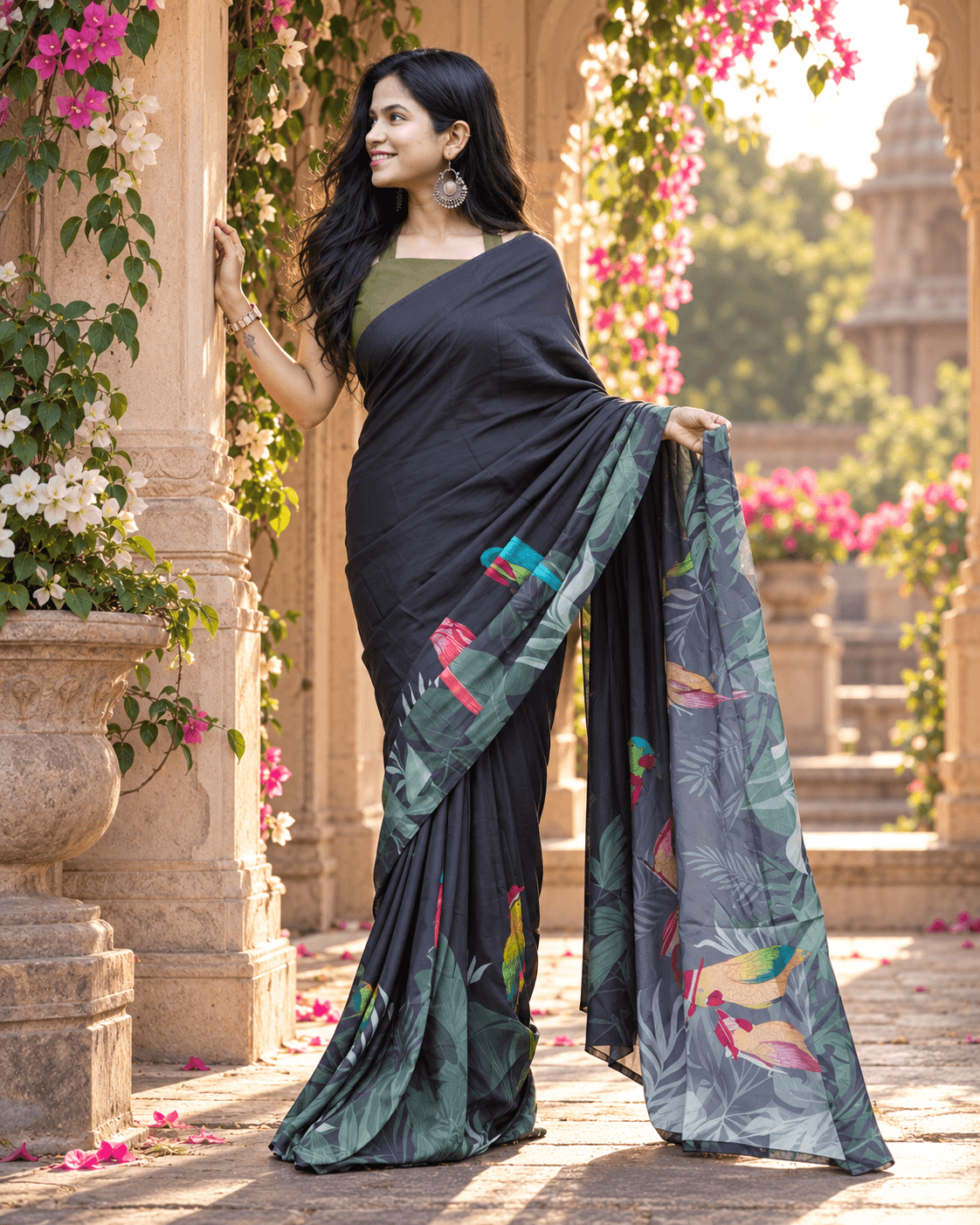 Black with Parrots
