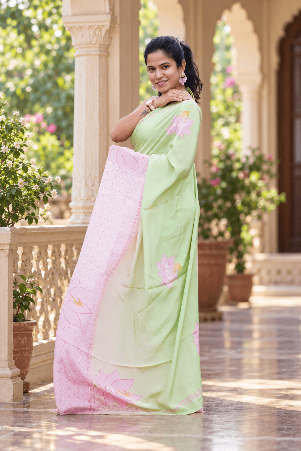 Light Green and Pink Saree