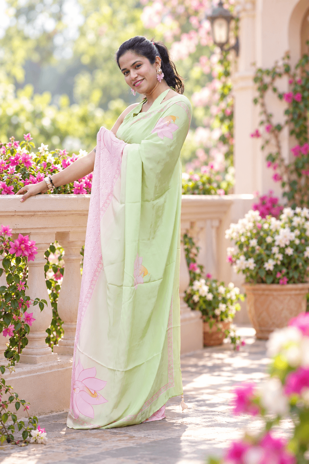 Light Green and Pink Saree