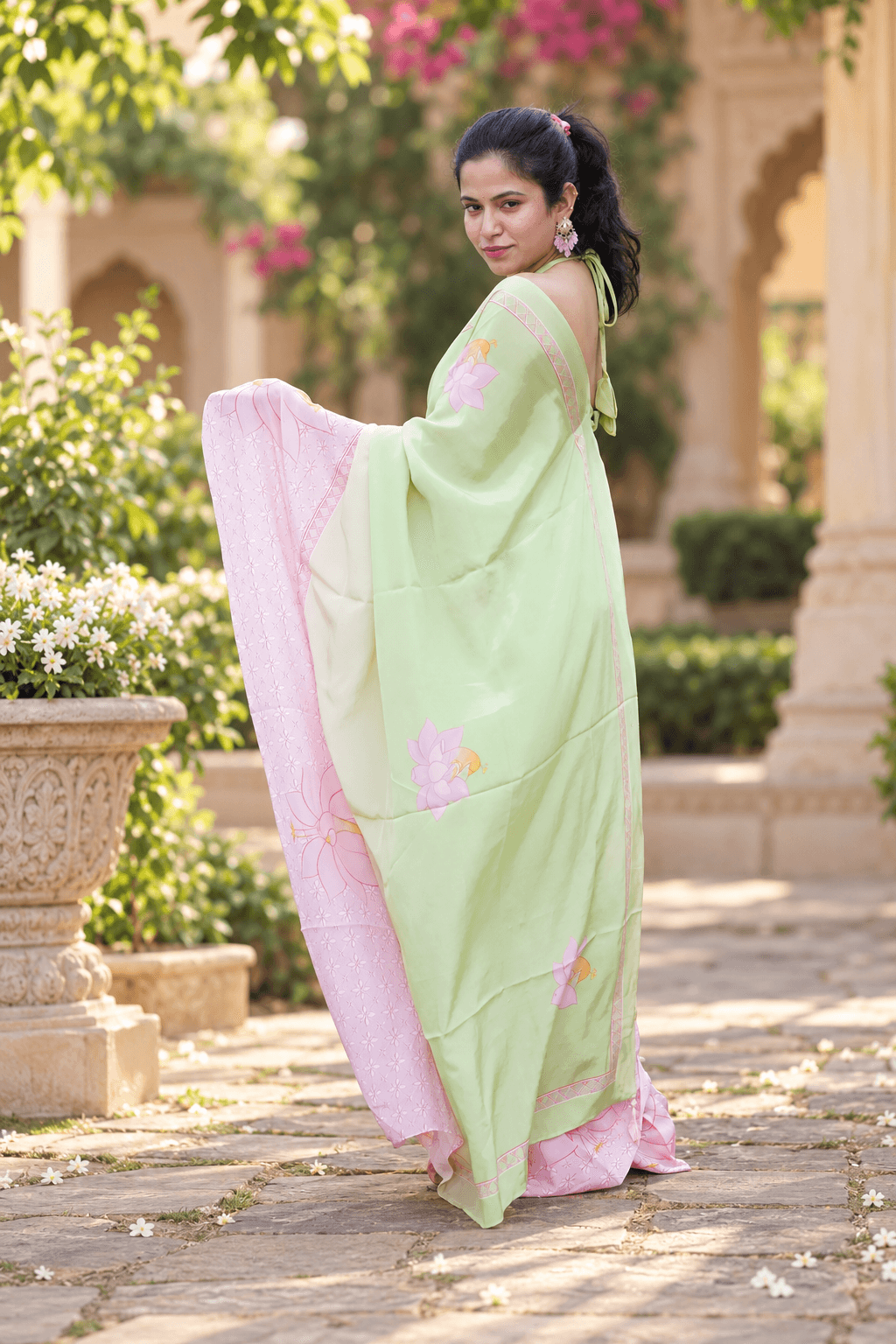 Light Green and Pink Saree