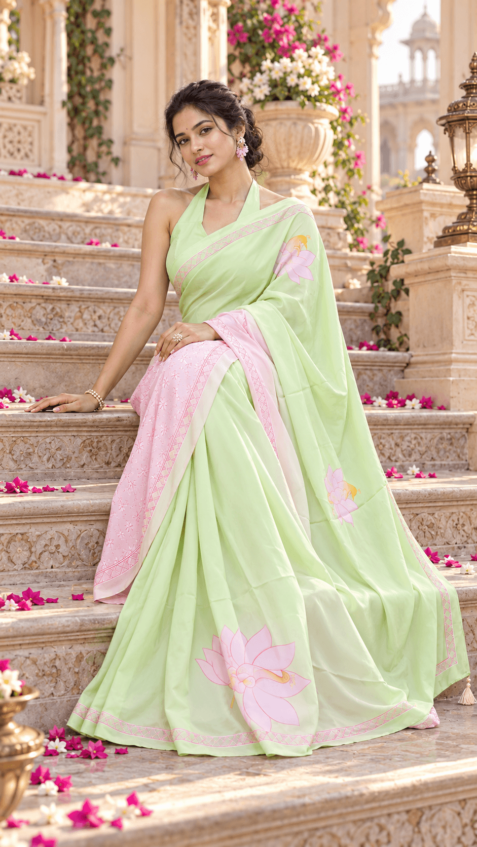 Light Green and Pink Saree