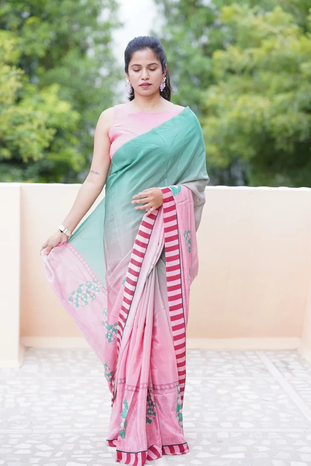Peacock Saree Green and Pink