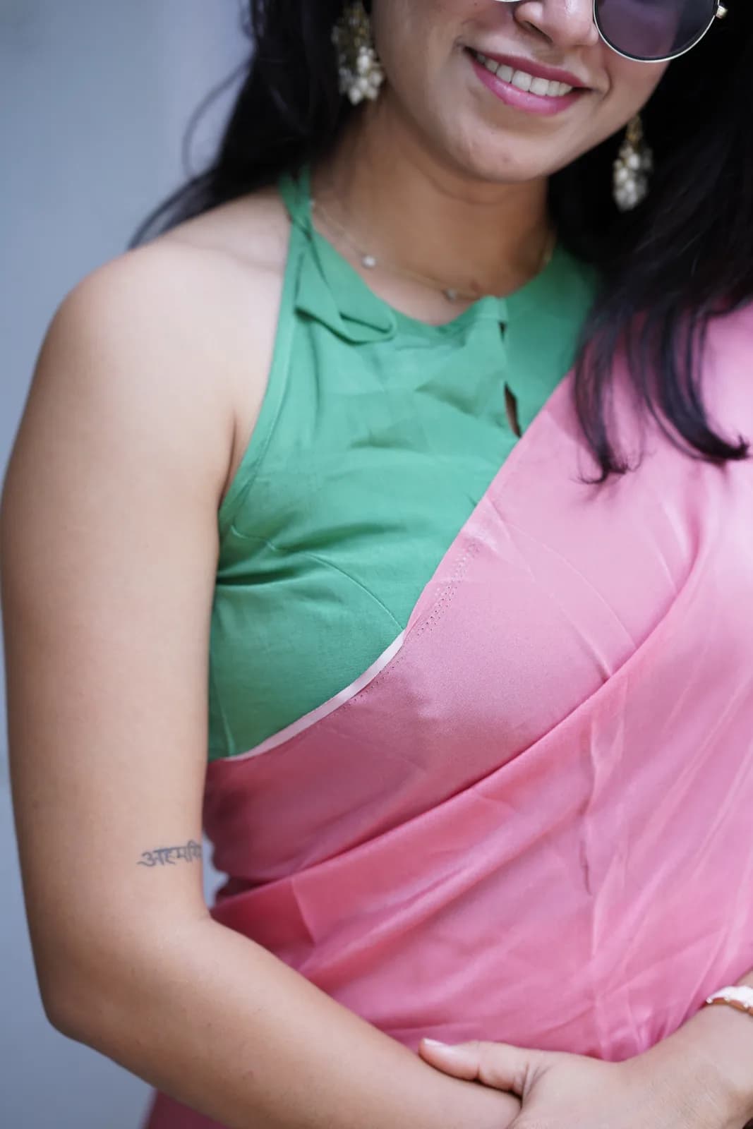 The Blush Botanica – Pink & Mint Green Printed Saree