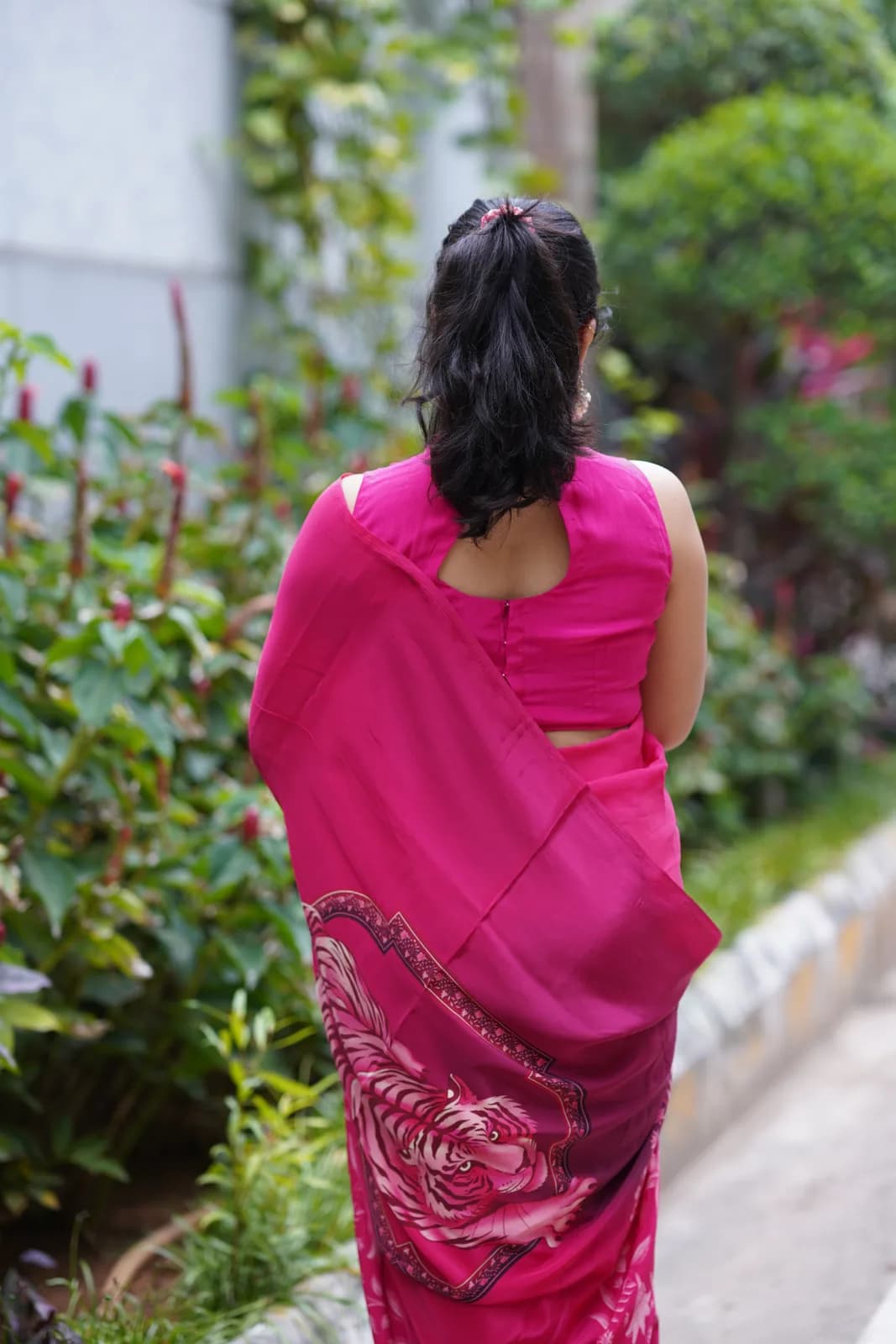 The Fuchsia Tigress – Pink Tiger Print Saree
