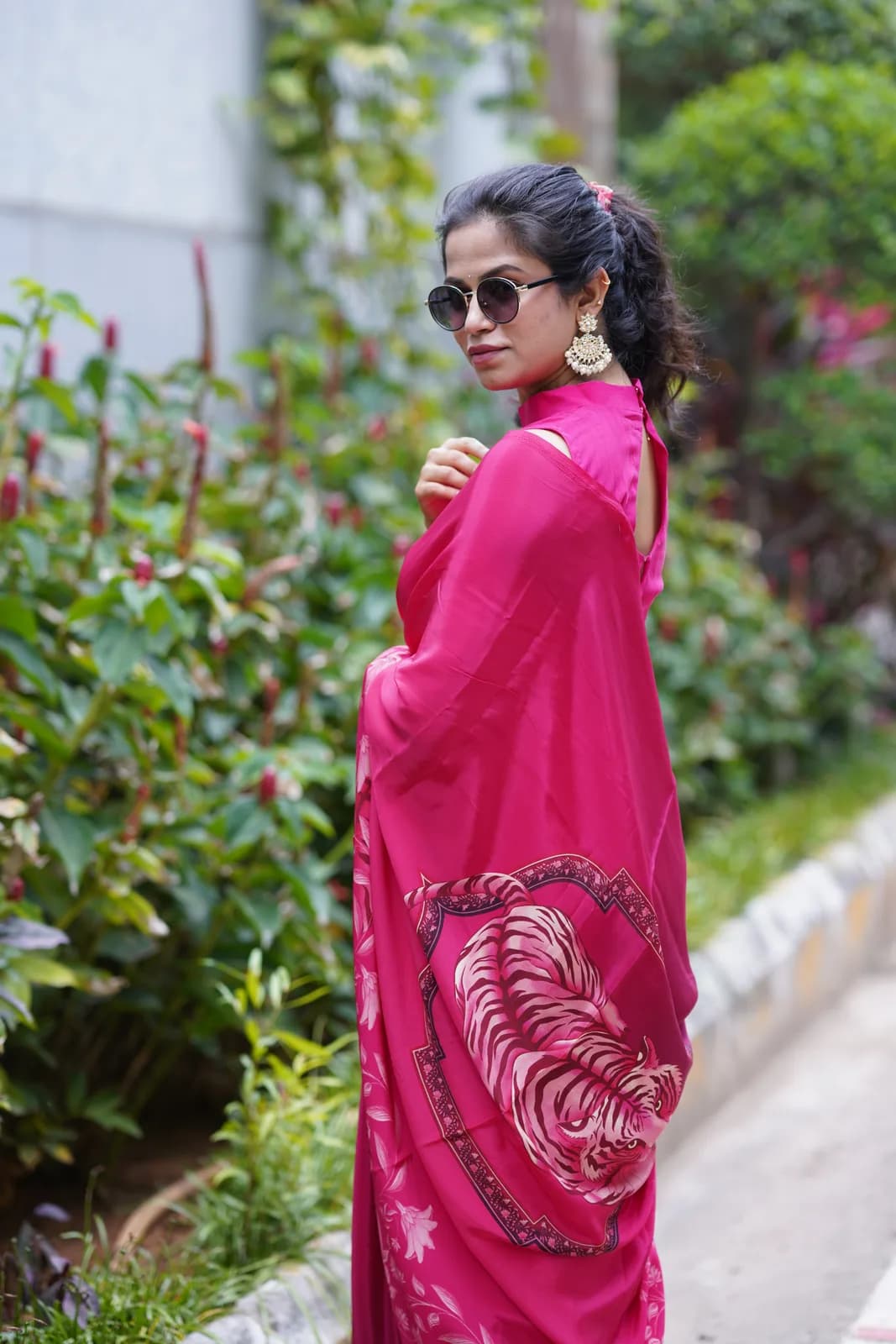The Fuchsia Tigress – Pink Tiger Print Saree