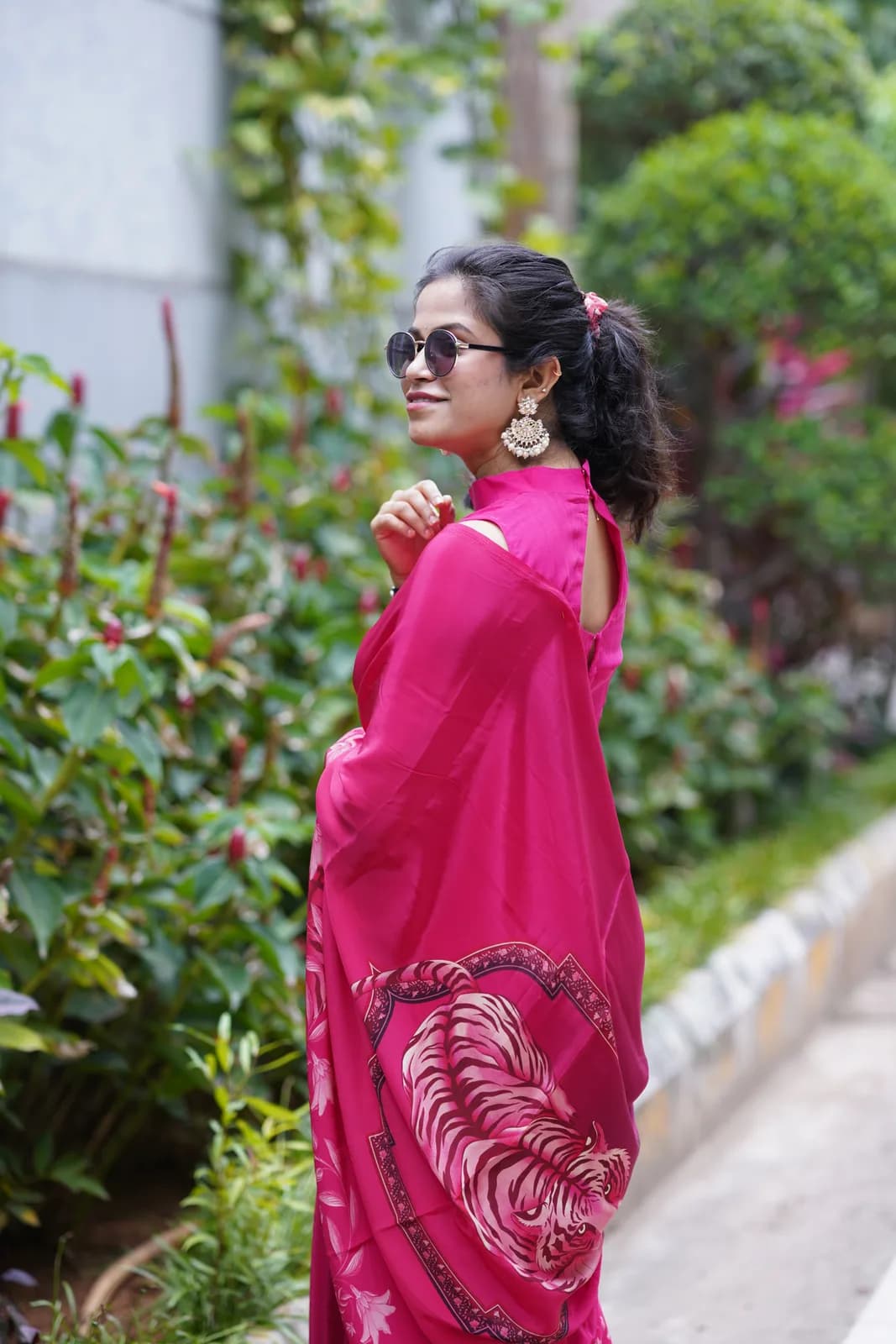 The Fuchsia Tigress – Pink Tiger Print Saree